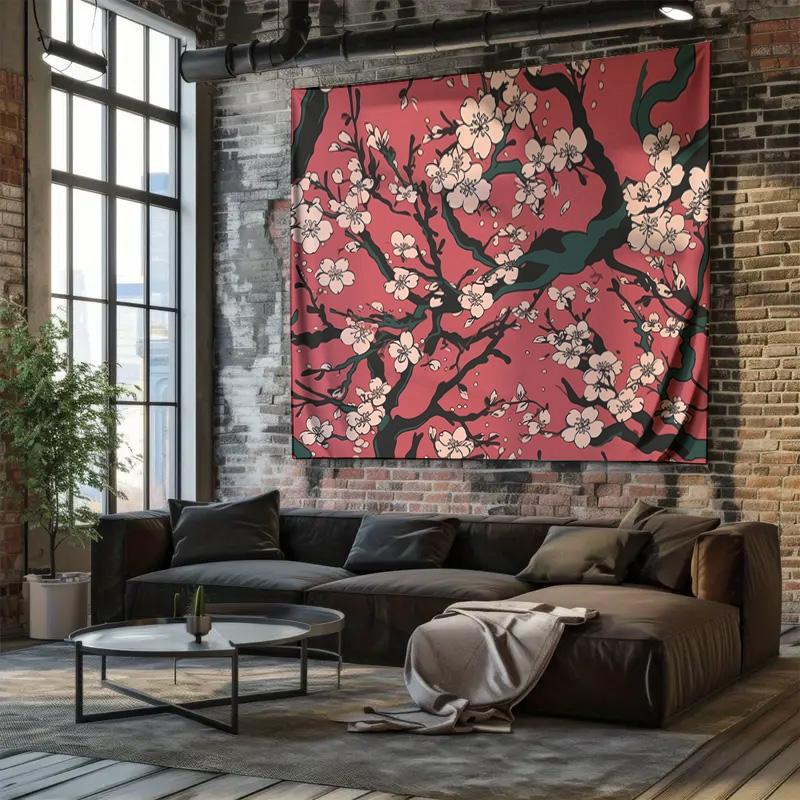 Elegant Cherry Blossom Wall Hanging Artistic Bedroom and Living Room Decorative Tapestry