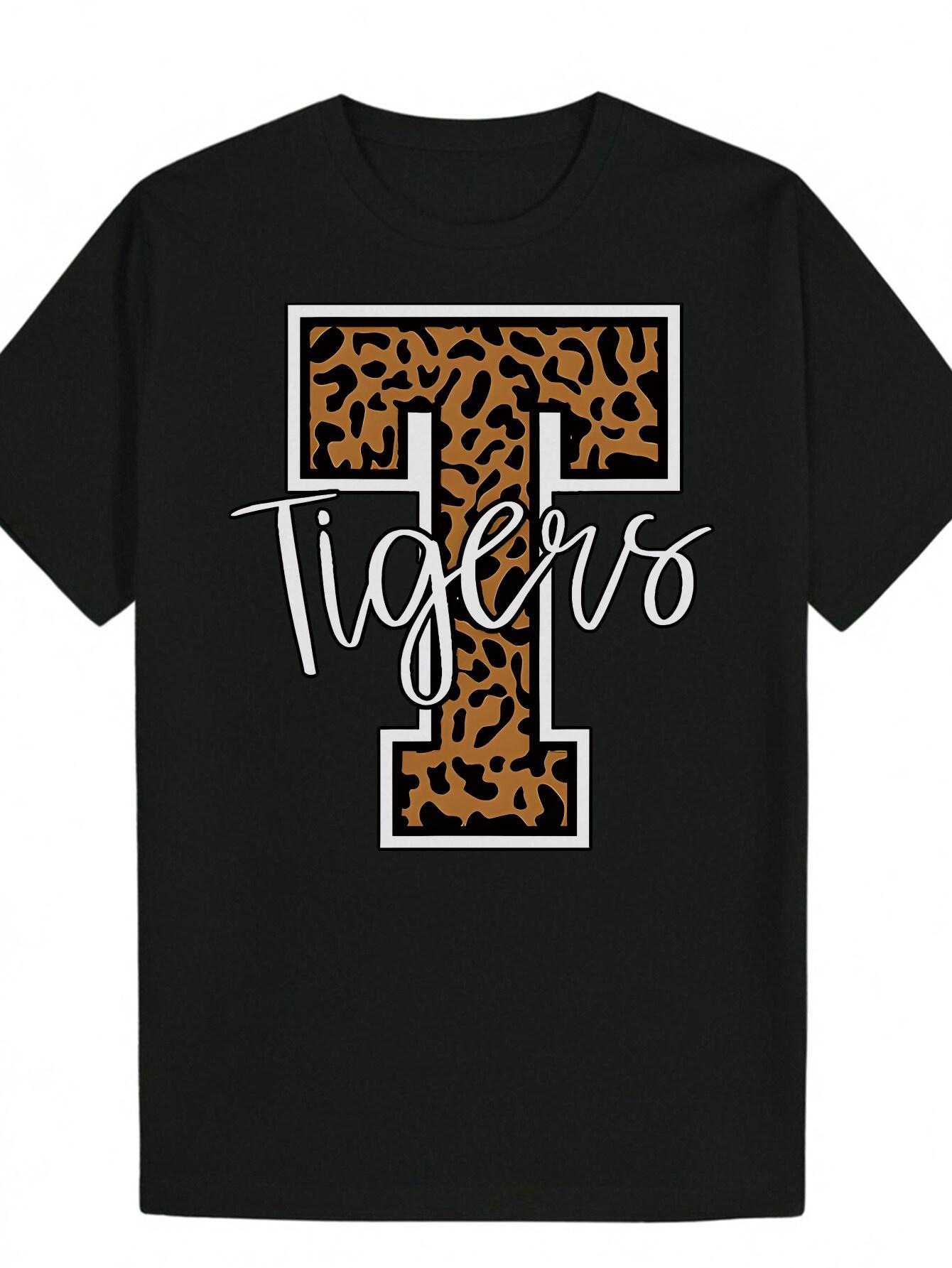 Crew Neck Polyester Animal Graphic T-shirt - Tigervo Leopard Print Design XXXL