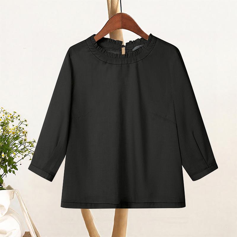 ZANZEA Women Casual Round Neck Solid Color Loose 3/4 Sleeve Blouse