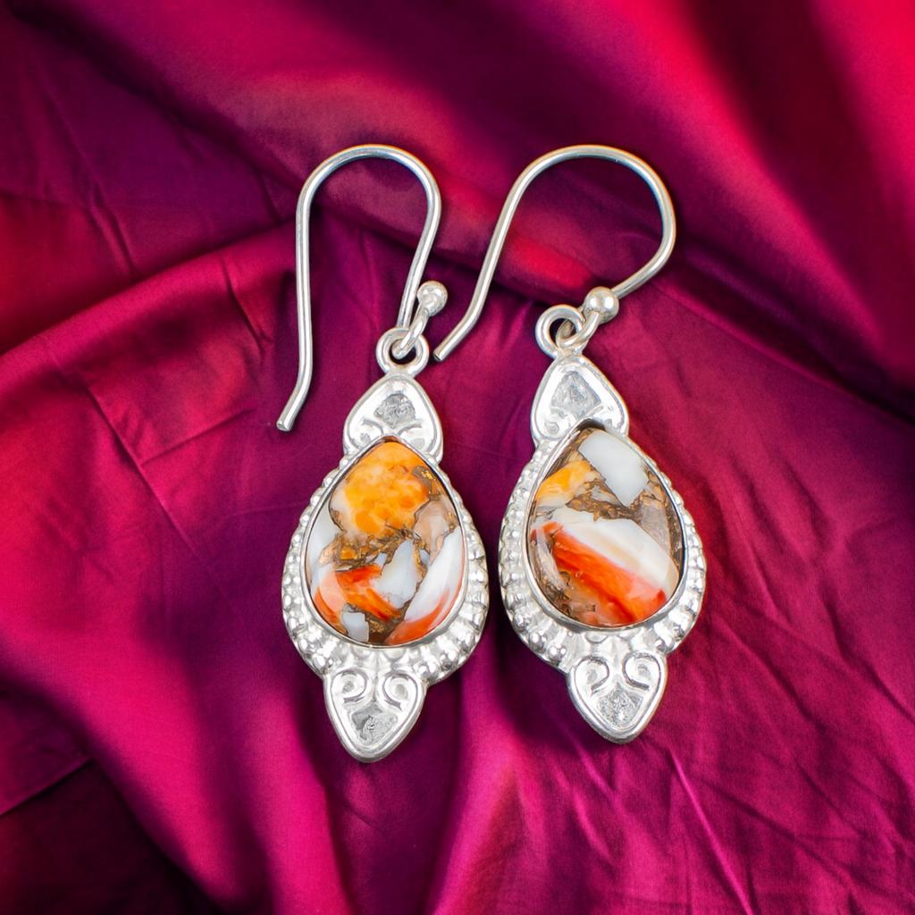 Orange Kupfer Türkis Edelstein 925 Sterling Silber Handgefertigte Ohrringe 1,80" EE-42-32
