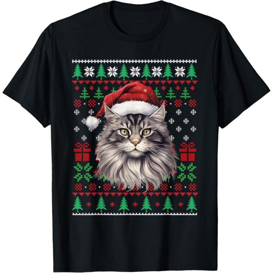 Maine Coon Cat Meowy Ugly Sweater Cat Christmas T-Shirt for Men Women S