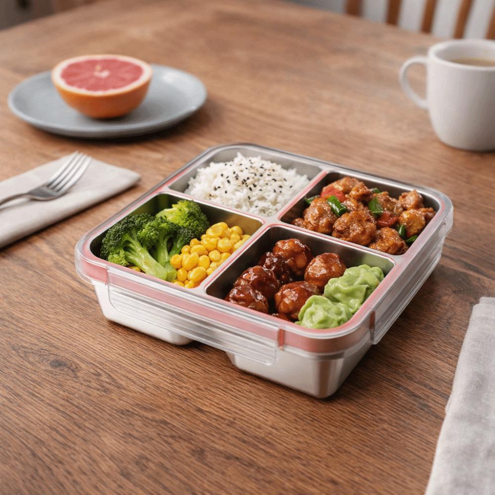 Leak-Proof 4 Grid Lunch Box Square Ice Cube Tray Easy To Clean Snack Box  Kindergarten