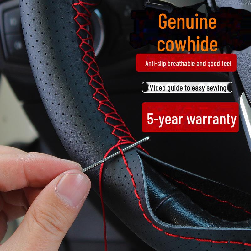 

Универсальный чехол на руль автомобиля из натуральной кожи, сшитый вручную для мужчин и женщин, нескользящий, всесезонный, Fuchs Cowhide, ручная работа Whole layer of cowhide perforation серый