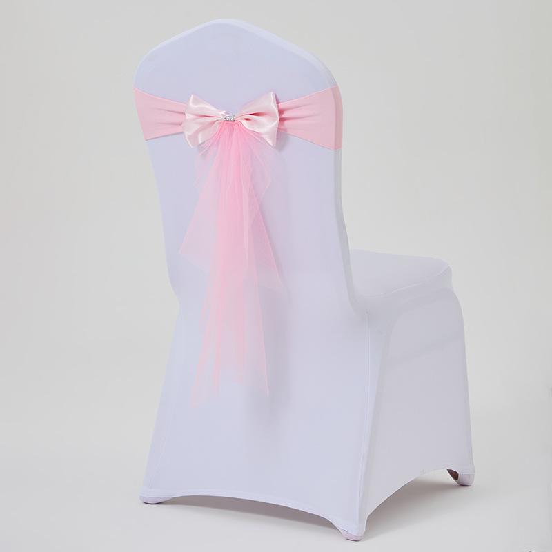 Wedding Decoration Chair Satin Sash Stretch Bow Knot Tie With Organza Tail For Dining Room Banquet Birthday Anniversary Supplies 1080₽