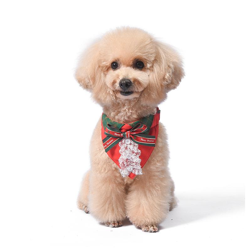 

Kailina s new Christmas clothes, Christmas saliva towel, triangle towel, lace lace bow tie, dog clothes, Christmas clothes. S красный
