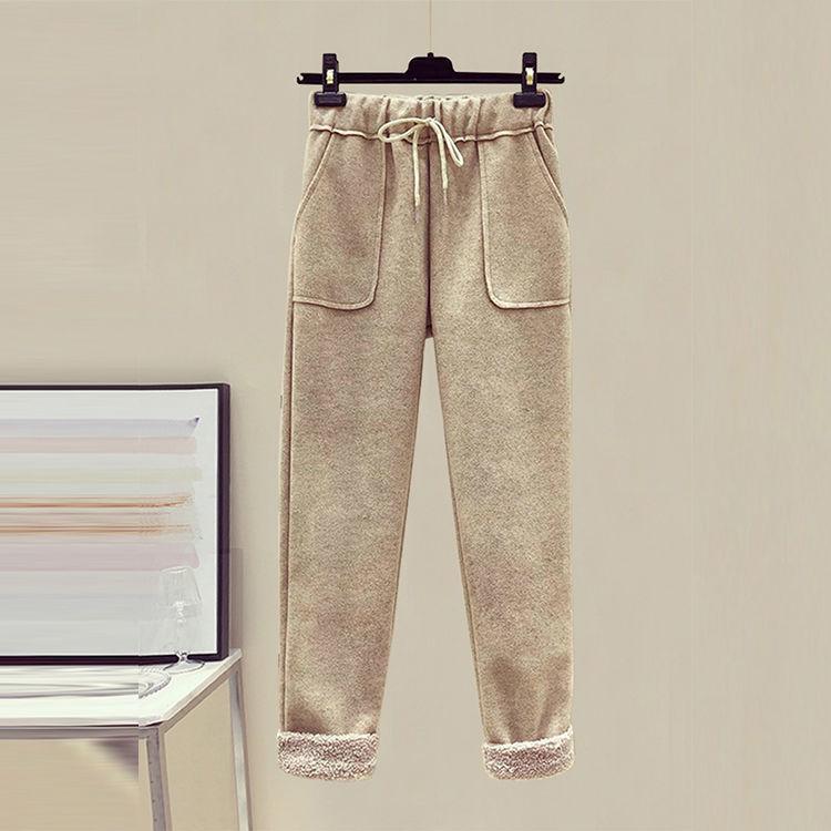 Women's Korean-Style Fleece-Lined Sweatshirt & Nine-Point Wool Pants Set