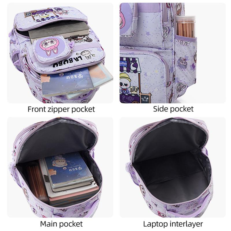 LABUBU Školní taška Školní batoh Lehký Snížení zátěže Ochrana zad a Velkokapacitní Dětský školní batoh pro 1.-6. třídu