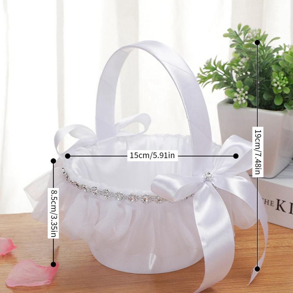

White Flower Girls Basket Simple Wedding Flower Basket Bride Bridesmaid Hand Held Basket Wedding Ceremony Party Decorations Yes