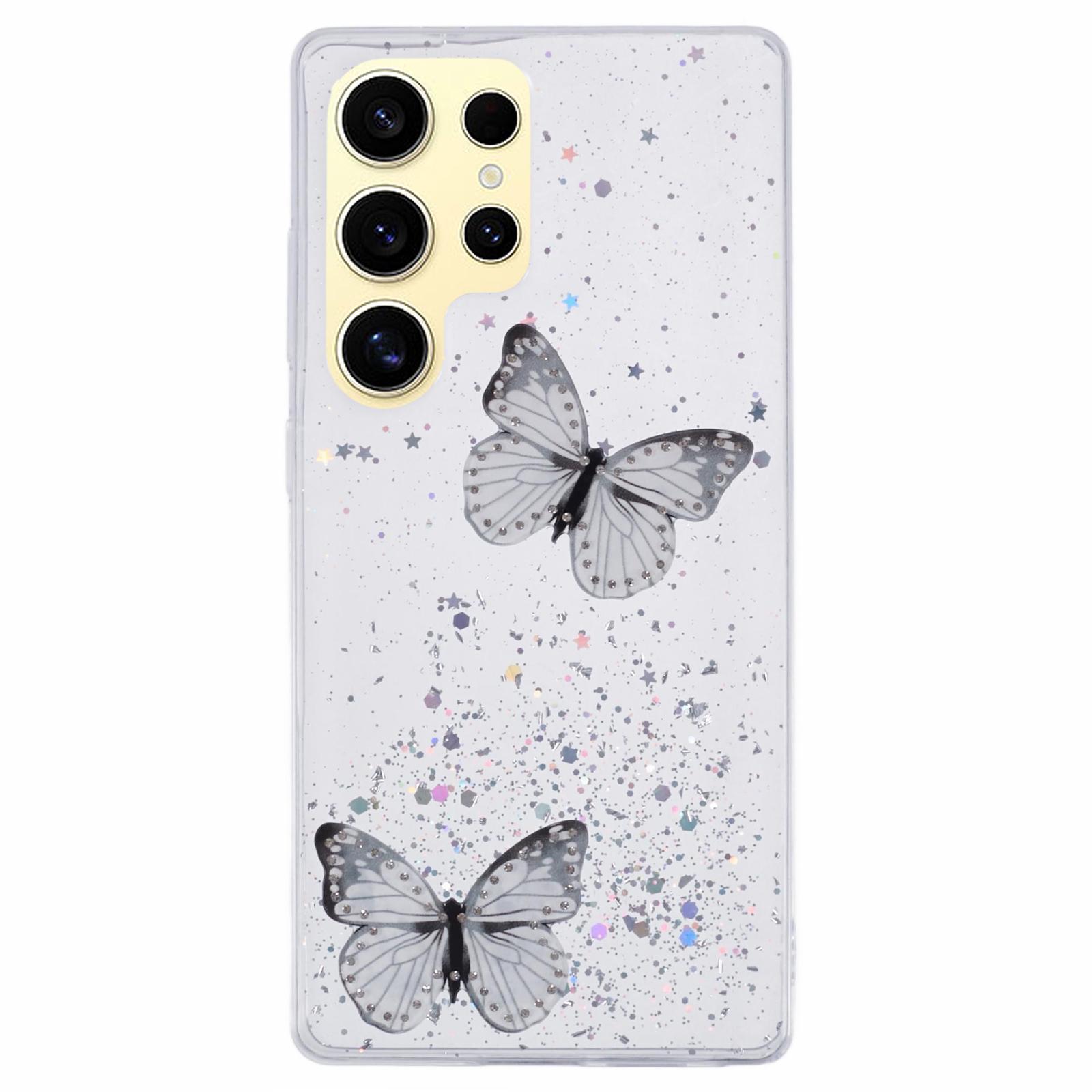 

For Samsung Galaxy S25 Ultra Case Epoxy PVC Butterfly TPU Aesthetics Phone Cover White
