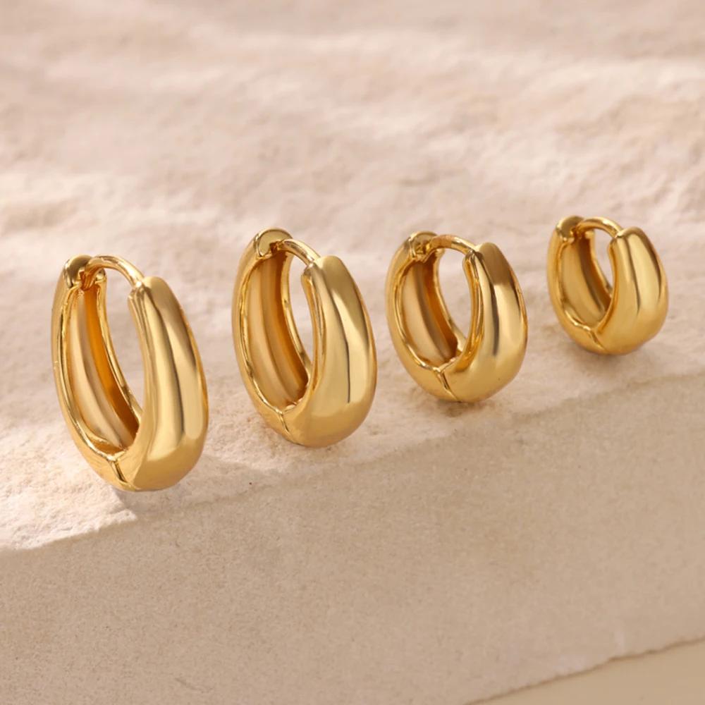 Classic Hoop Earrings for Women Girls Gold Color Chunky Stainless Steel Earrings 2025 Trend New In Minimalist Ear Jewelry Aretes