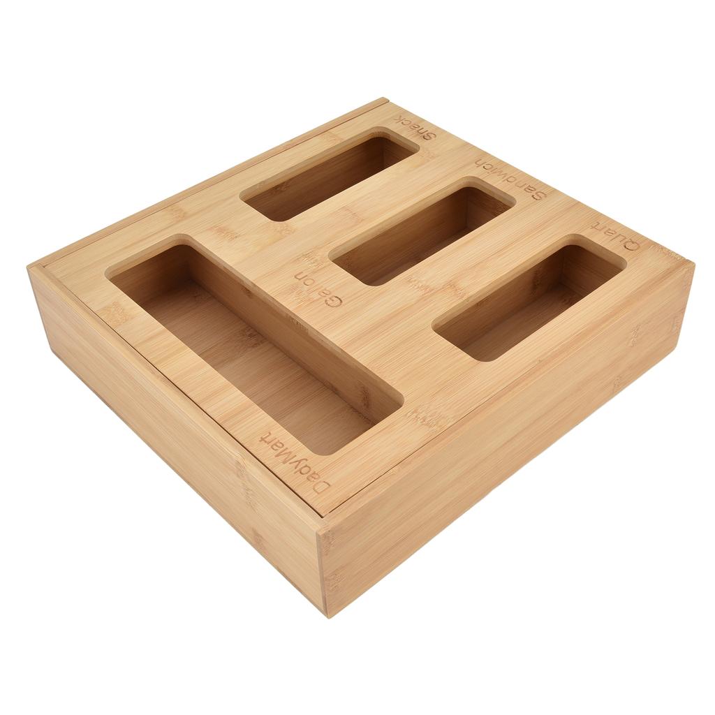 Bamboo Kitchen Bag Organizer Holders 21 Stickers Markable Kitchen Storage Holders with 4 Slots for Home Kitchen
