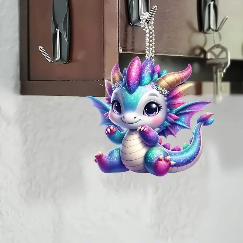 New Colorful Cartoon Acrylic Flat Dragon Car Hanging Ornament For Interior Decoration