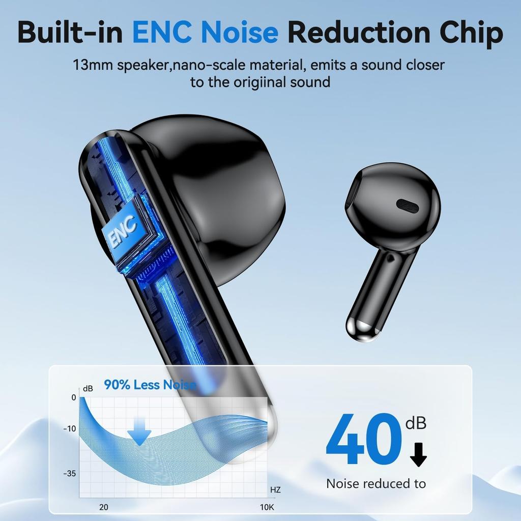 Wireless Earbuds, Bluetooth 5.4 Ear Buds with Power Display Charging Case, Stereo Deep Bass Headphones with 50H Playtime, IPX7 Waterproof Android/iOS