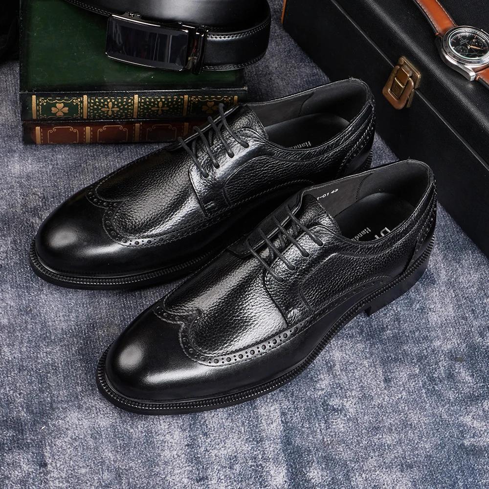 Fashion Handmade Men's Oxford Shoes 2025 Business Formal Classic Genuine Leather Cowhide Brogue Formal Shoes