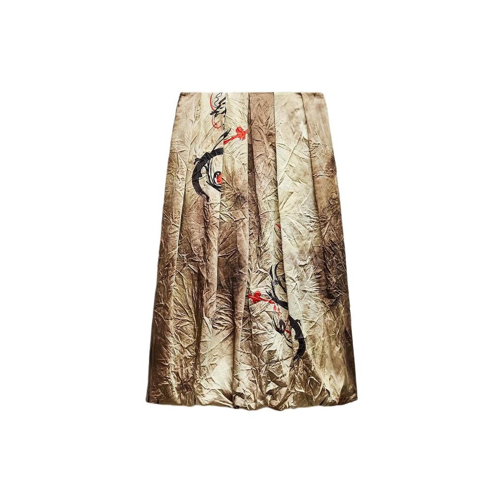Zara SS24 Year Of The Dragon Limited Edition Printed Midi Versatile Pleated Casual Skirt Women skirts Multicolor 02407011330-36