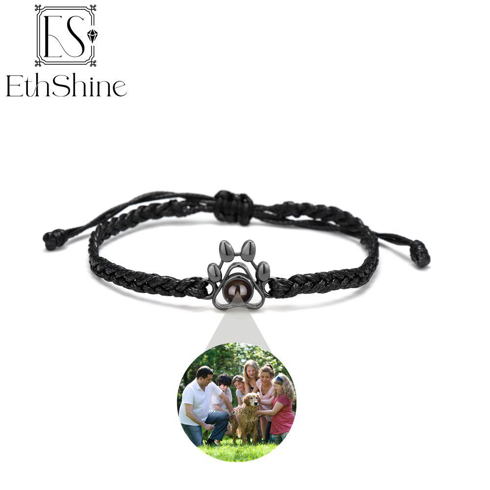 EthShine Personalized 925 Silver Circle Photo Bracelet Projection Bracelets Custom Photo Bracelet Couple Memorial Gift Women