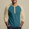 Men's Button-Down Contrast Raglan 3/4 Sleeve Top