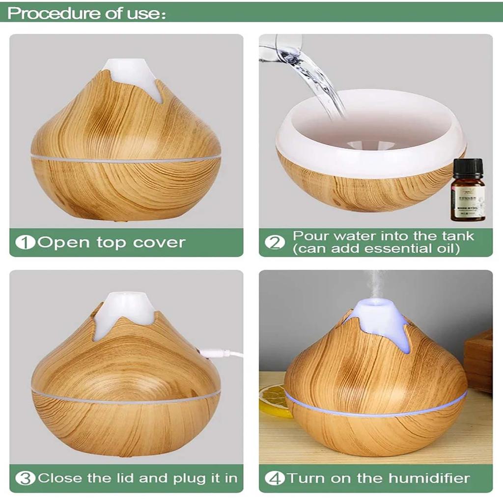 Difuzor de uleiuri esențiale pentru aromoterapie de 350 ml, umidificator de aer cu ultrasunete, cu telecomandă, cu lumină LED în 7 culori