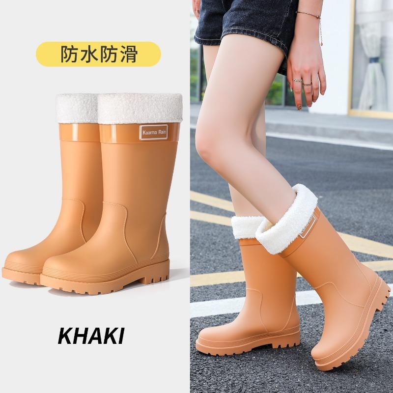 Outdoor fashion medium tube women's rain shoes pink non-slip medium boots new PVC rubber shoes street versatile platform waterproof shoes