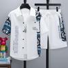 Casual Beach Clothes for Men 2 Piece Set Shirt and Shorts Set Men Fashion Letter Printing Casual Outfits Summer