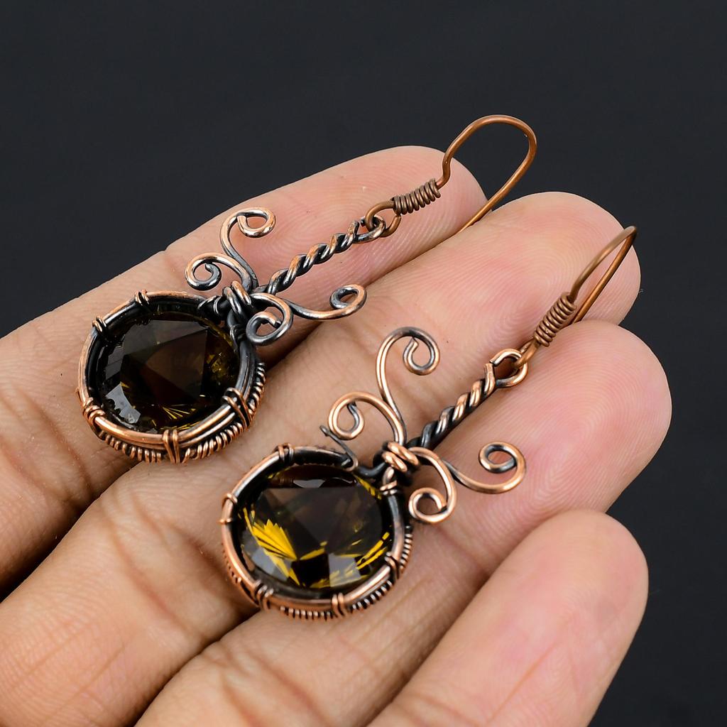 Smoky Topaz Earrings Gemstone Jewelry, 999 Copper Wire Wrapped Earrings, Handmade Beautiful Jewelry Earrings