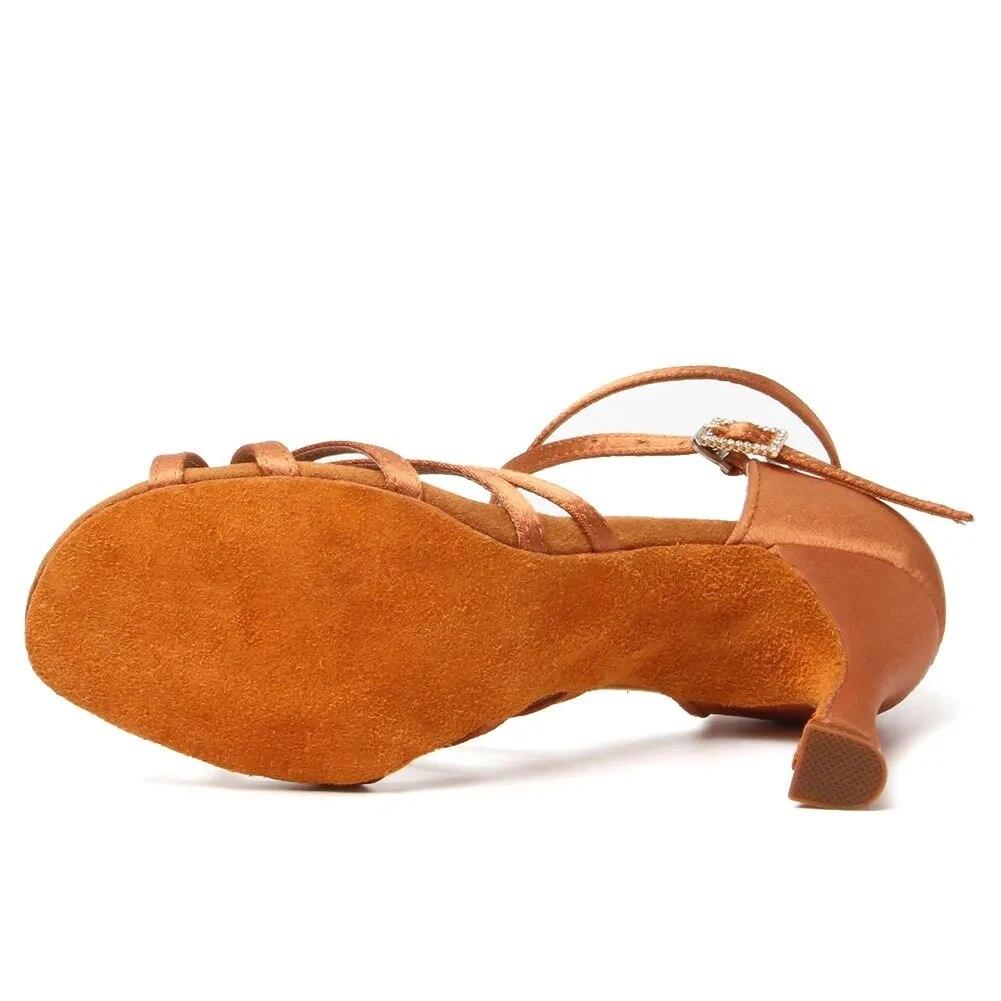 Brown Black Woman Latin Dance Shoes Ballroom Jazz Salsa Dance Shoes For Ladies Girls New Rhinestone Buckle Suede Soft Sole 5cm