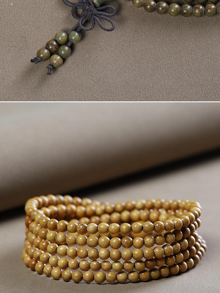 Green Sandalwood 4mm Multi-Turn Buddhist Beads Bracelet for Men & Women, Purple Light Rosary Jewelry