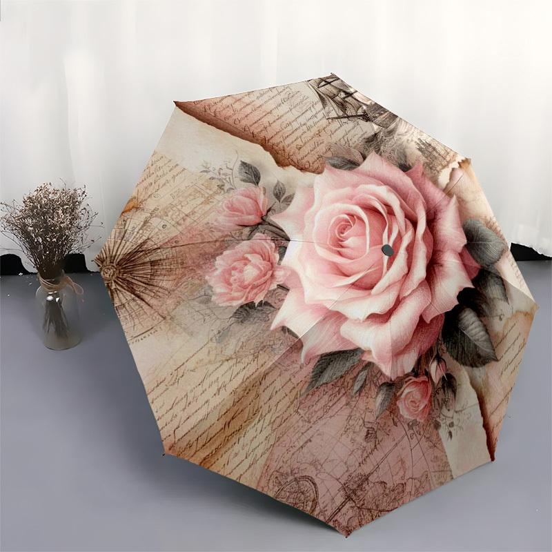 1pc Vintage Rose Nautical Map Umbrella with Plastic Handle,Compact & Stylish,Suitable for All Seasons Ptys26011