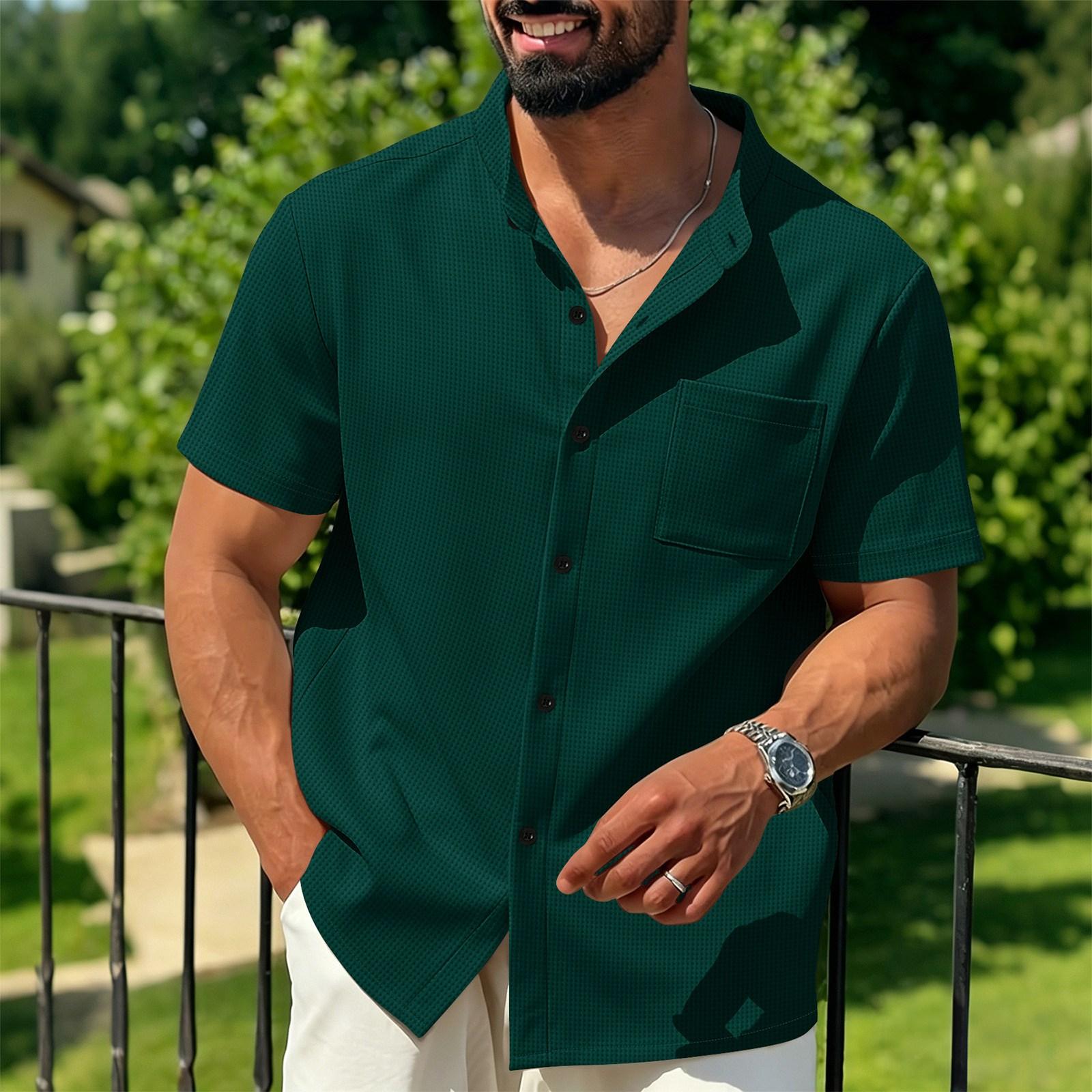 

Men s Color Shirt - V-neck Pocketed Short-sleeved Sweater XXL