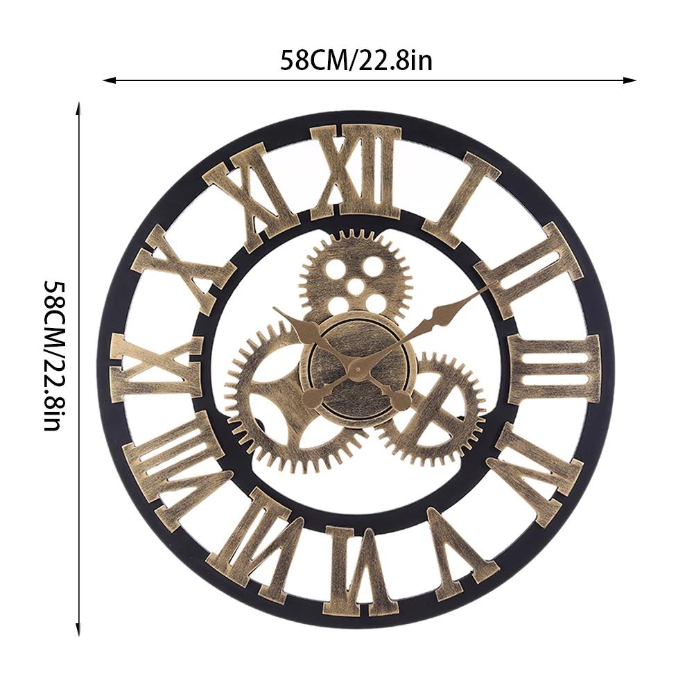 3D Retro Gear Wall Clock Silent Large Living Room Wall Clock Home Decoration Industrial Style Clock