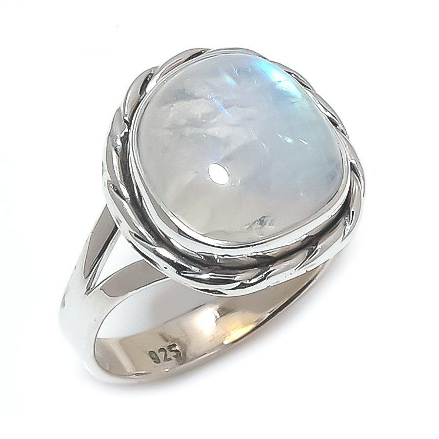 Natural Rainbow Moonstone Gemstone 925 Solid Sterling Silver Gift Ring S.7 q3B31