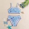 2025 Blue & White Porcelain Swimsuit for Girls: Stylish Beach & Hot Spring Bikini