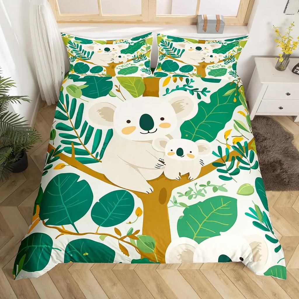 Urocza Poszwa na Kołdrę Koala Rozmiar Twin, Różowy Zestaw Pościeli z Balonem na Gorące Powietrze, Akwarelowy Kwiatowy Zwierzęcy Pokrowiec na Kołdrę, Kreskówkowy Pokrowiec na Kołdrę