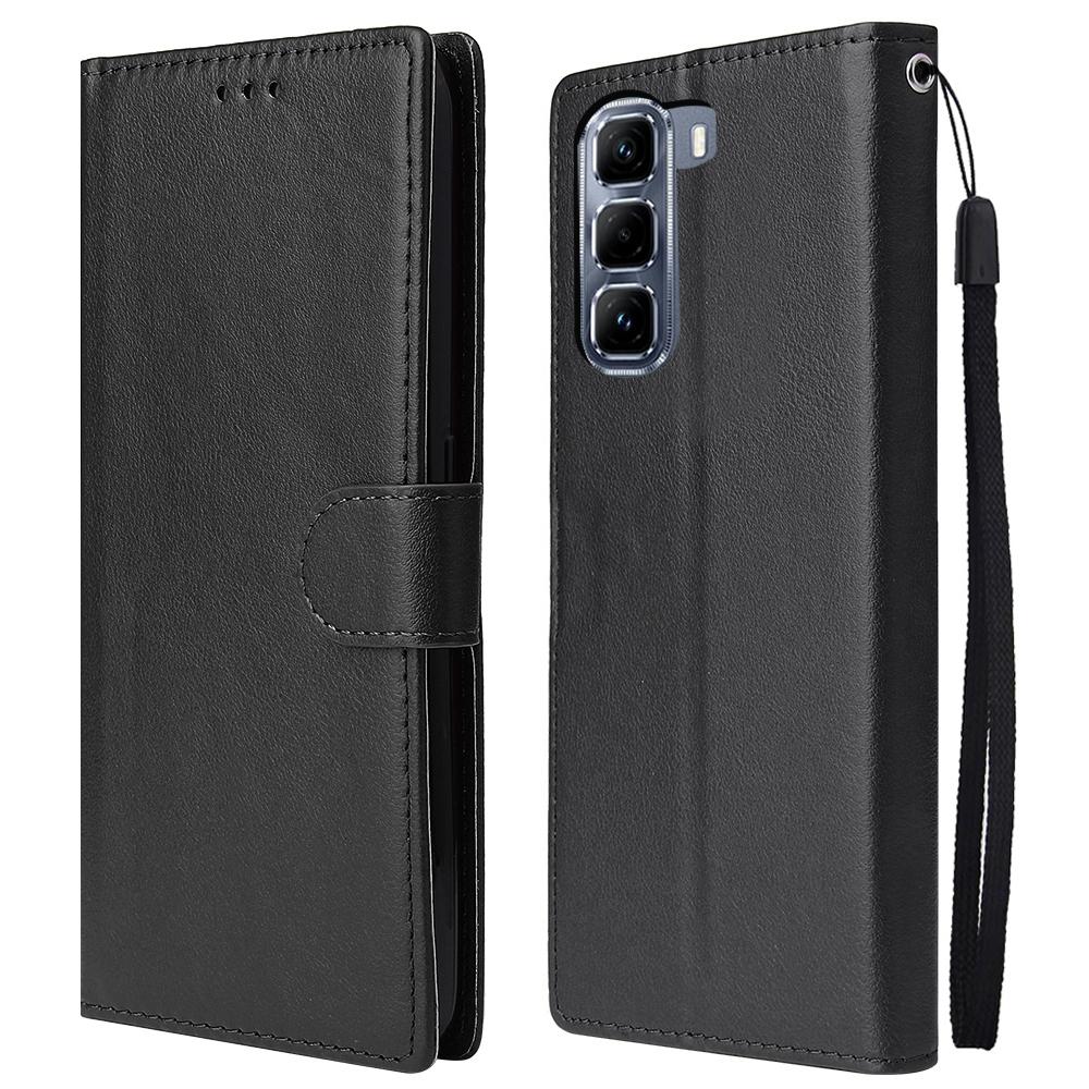 

Для Infinix Hot 50 4G Чехол Кошелек Подставка Вид PU Кожа Чехол для телефона с ремешком на запястье Black