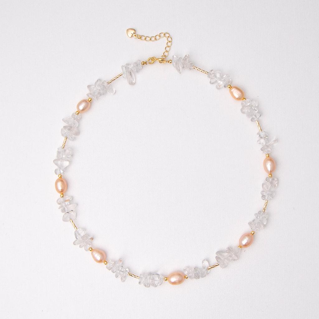 New Natural White Crystal Pink Freshwater Pearl Necklace, Light Luxury, Niche Women's Collarbone Chain, Women's High-end Necklace
