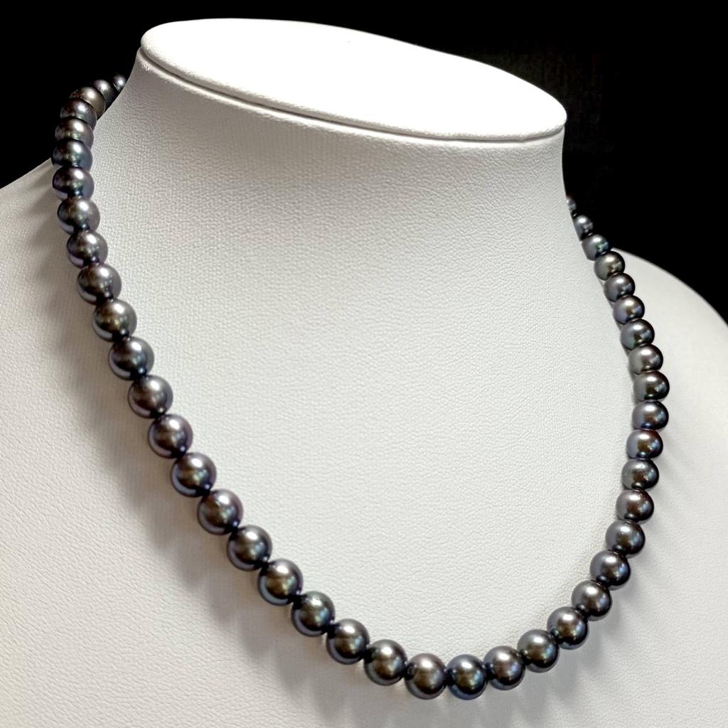 Akoya Pearl Black Necklace Natural Pearl Jewelry High-Luster Approx.40cm 7.0mm–7.5mm 33.2g Silver Clasps w/Box