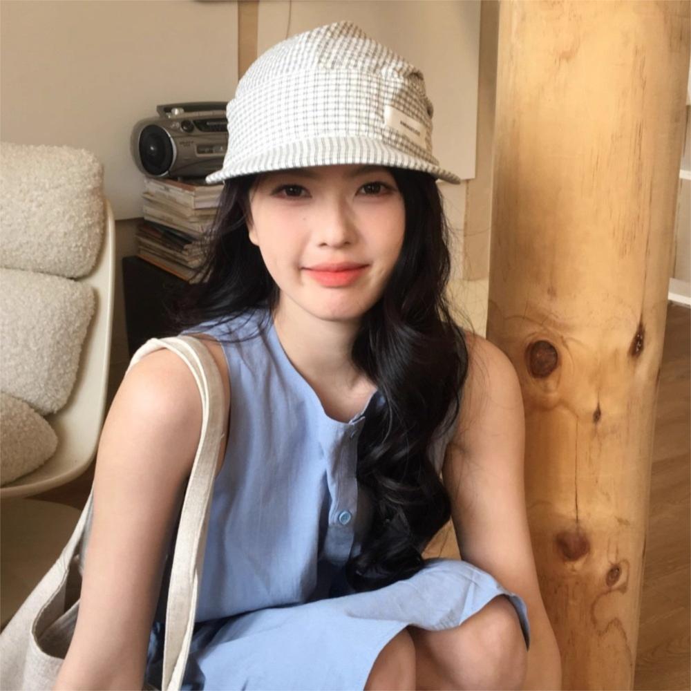 Plaid Headscarf Baseball Hat Lace Strappy Bandana Cap Casual Sunscreen Headscarf Hat  Summer