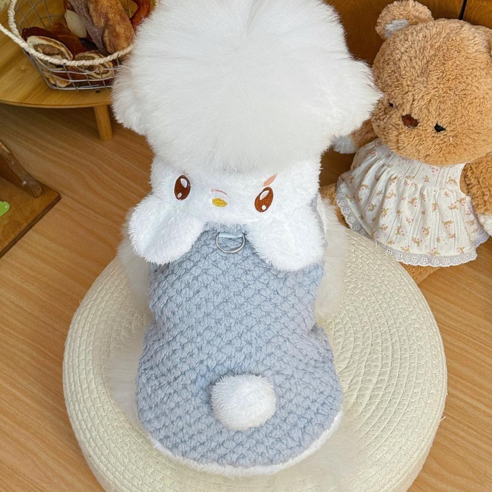 Cute Cartoon Dog Hooded Vest Thicken Warm Pet Cross Dressing Clothes Comfortable with D-ring Cat Outerwear Daily Walk