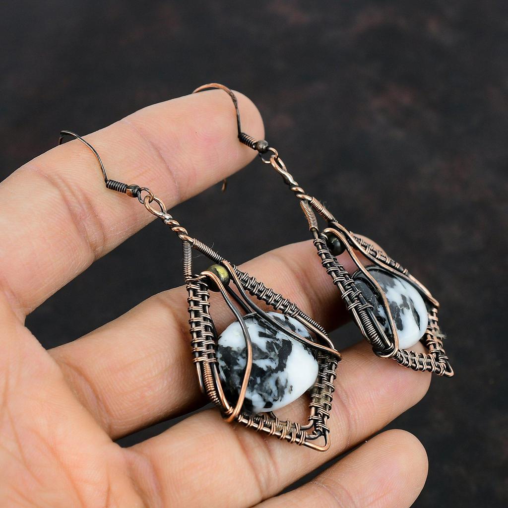 White Buffalo Turquoise Earring Copper Wire Wrapped Earring Gemstone Copper Jewelry Decent Earring Gifts For Wife Handmade Brand New Jewelry