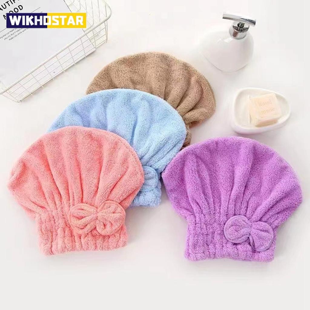1Pc Microfiber Hair Drying Towels Head Wrap with Bow-Knot Shower Cap Hair Turban HairWrap Bath Cap for Curly Long Wet Hair Gift