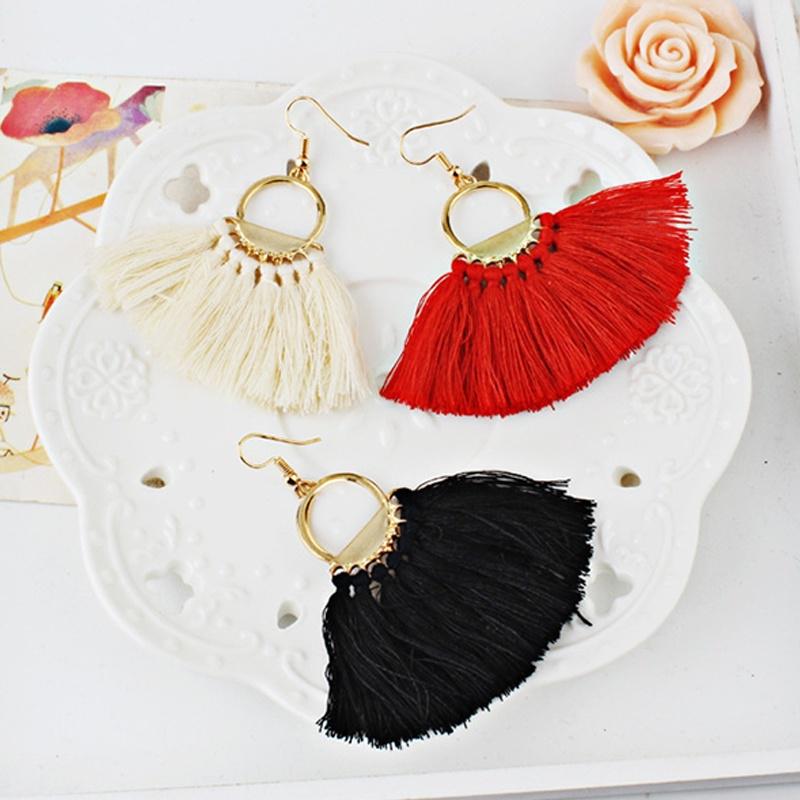 Fan-shaped Tassel Hollow Pendant Earrings
