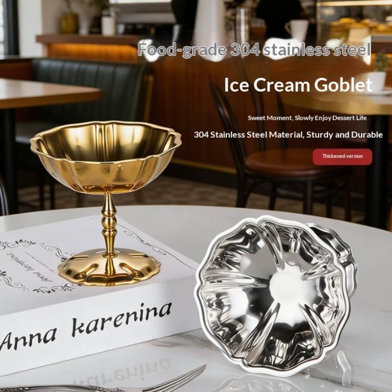 Stainless Steel Salad Cup Food Grade Ice Cream Cup Goblet Retro Dessert Bowl Fruit Yogurt Snack Bowl Household Kitchen Tools