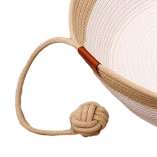 Cat Bed Basket Cotton Rope Woven Pet Bed Breathable Cat Ear Pet Sleeping Basket with Ball Toy for All Seasons Medium Large Cats