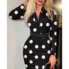 Elegante Vestito Sexy a Quadri con Scollo a V, aderente, a Maniche Lunghe