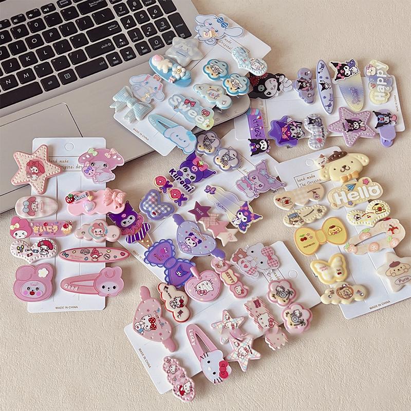 10Pcs Hellokitty Cute Headwear Children'S Acrylic Hair Clip For Girls Kuromi Forehead Hair Clip Melody Bangs Clips