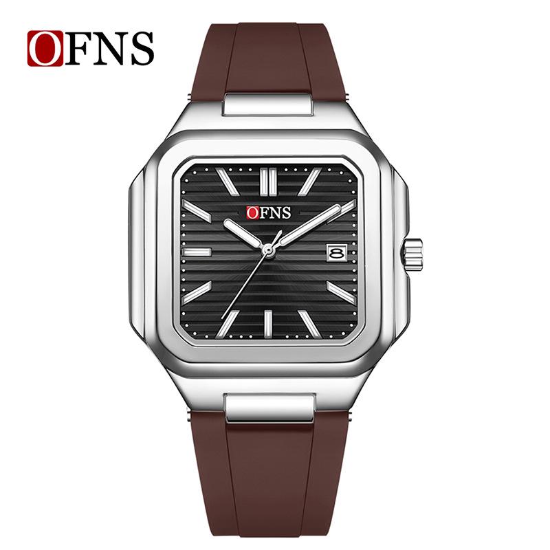 OFNS Luminous Square Steel Band Quartz Watch with Calendar