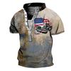 Men's Vintage Outdoor Hiking Short Sleeve Printed T-Shirt Breathable Button V Neck Short Sleeve Top