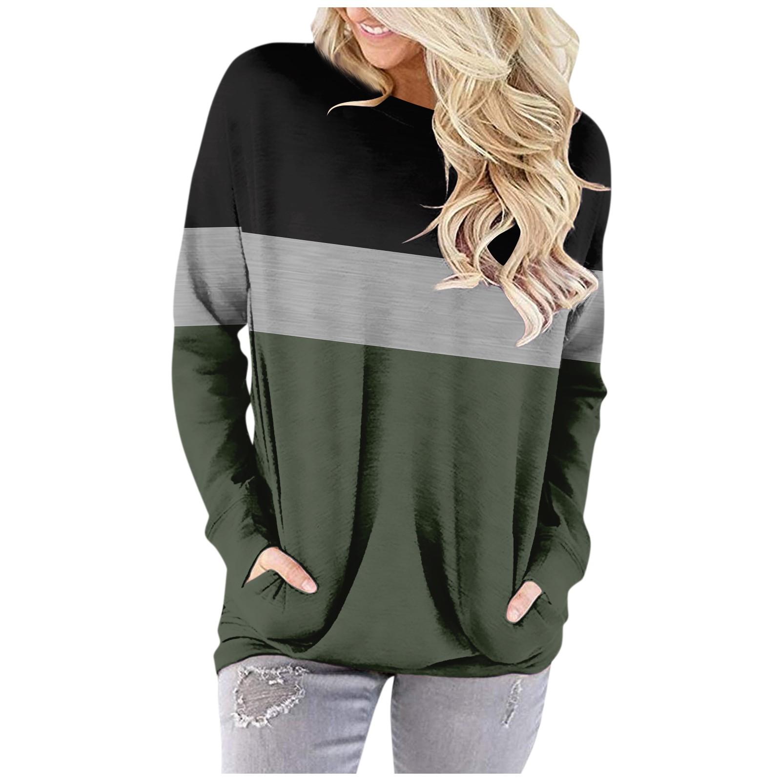 

Рубашки с длинным рукавом для женщин, контрастные цвета, футболки с графическим принтом, блузки, повседневные базовые топы больших размеров, пуловеры S