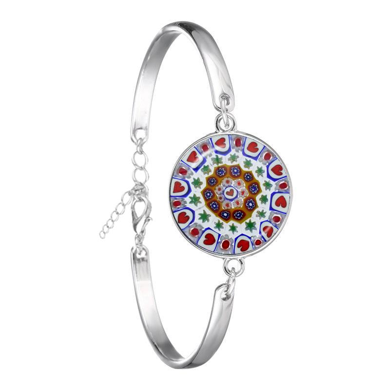 Murano Millefiori Braceler MultiColour Flower 18mm Glass Cabochon Chain Bangle Jewelry For Women Men Gift
