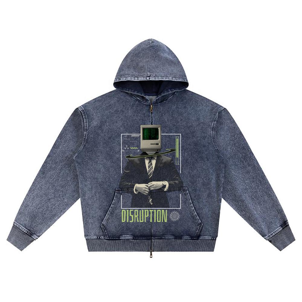 

Худи на молнии из вязаного денима с принтом DTG Disruption Brother XL темно-синий